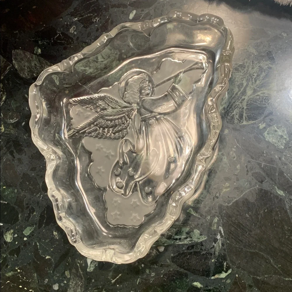 🌹VINTAGE BEAUTIFUL Clear Crystal Glass ANGEL Trinket BOWL Dish •